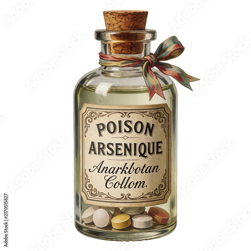 Poison Arsenic Bottle with Pills Transparent Background