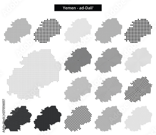 Map of Yemen region ad-Dali' in various dots pattern designs