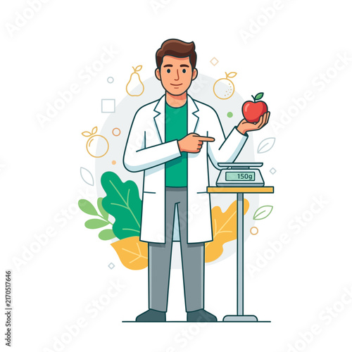 Nutritionist with Apple and Scale, Healthy Food Concept