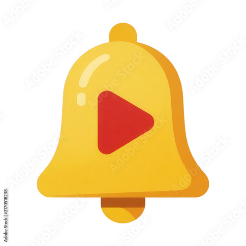 Yellow Notification Bell with Play Button Transparent Background