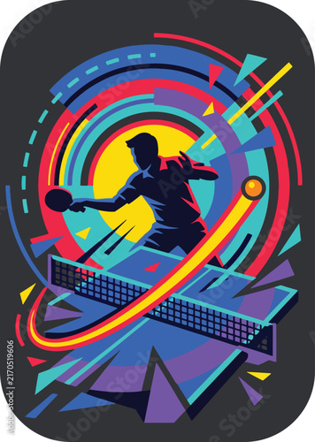 Dynamic Table Tennis Player Illustration: Energetic Graphic Design for Sports Apparel and Merchandising