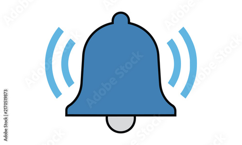 Minimalist notification bell icon with curved motion lines on a pure white background for user interface and alert design