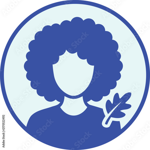Stylized icon depicting a person with curly hair and an oak leaf, suitable for user Profile Avatars and various digital roles.