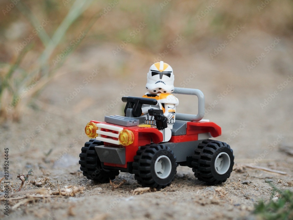 Naklejka premium Indonesia - August 15, 2023 : Mini toy at outdoor with blurred background.