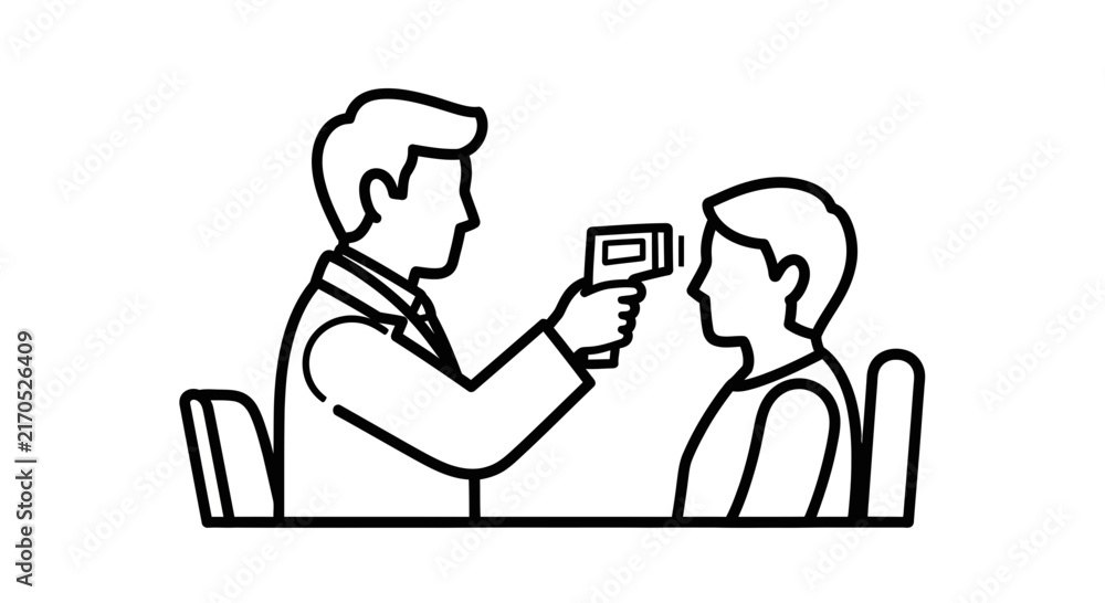 Fototapeta premium Doctor taking temperature with infrared thermometer, health check, screening, coronavirus prevention