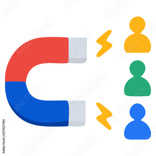 Magnet Vector Icon Attracting User Icons for Customer Retention, Marketing Attraction, Lead Generation, and Audience Engagement Concept