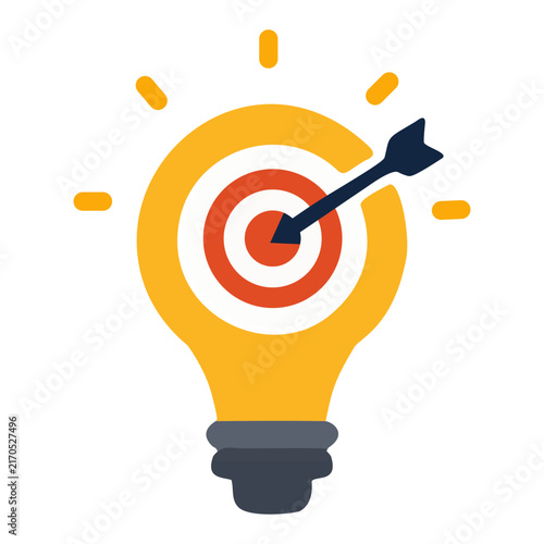 Light Bulb Vector Icon with Target and Arrow Symbol for Business Goal, Creative Idea Strategy, Achievement, and Innovation Concept