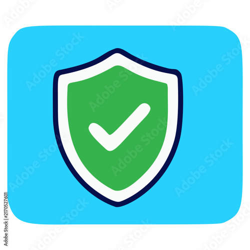 Shield Vector Icon with Green Check Mark for Cybersecurity, Data Protection, Verified Guarantee, Safety Badge, and Security Concept
