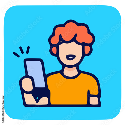 Young Man Using Smartphone Vector Icon for Social Media Mobile App, Online Communication, Chatting, Network Connection, and Digital Lifestyle Concept