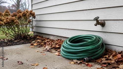 Garden Hose Disconnected From Outdoor Faucet for Autumn Winterization