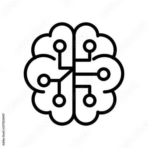 Artificial intelligence AI brain circuit machine learning line icon