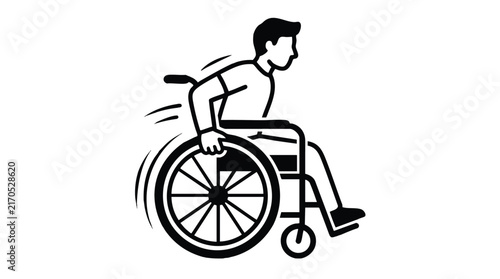Vector Illustration of Person Moving Manual Wheelchair for Accessibility