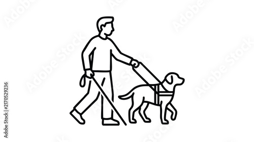 Person Walking with Guide Dog in Urban Environment Illustration