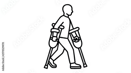 Vector Illustration of Person Walking with Crutches for Accessibility and Disability Support