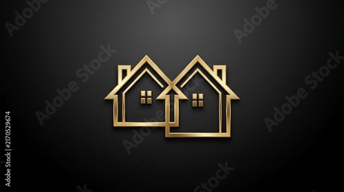 Luxury gold house logo icon with two windows and a roof design.