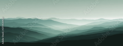 Obraz na plátne Abstract Misty mountain range shrouded atmospheric haze, creating ethereal serene landscape painting