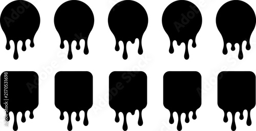 Photography Dripping Ink and Paint Drip Silhouettes Set, Black vector collection of liquid drop and melt shapes for design elements