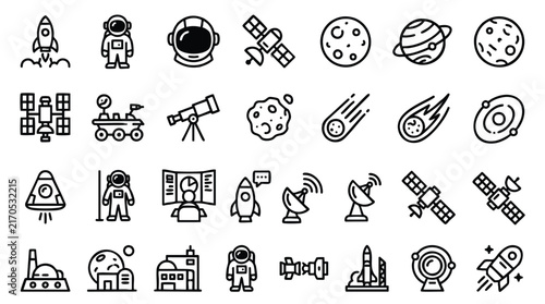 Space Exploration Icon Pack - Vector Illustration for Science and Technology