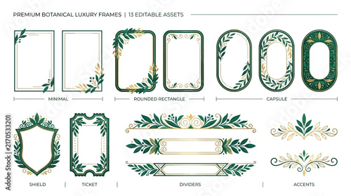 Elegant Botanical Luxury Frames, Dividers, Accents - Transparent Background
