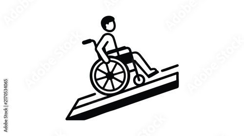 Vector Illustration of Wheelchair User on Accessible Ramp for Disability Accessibility