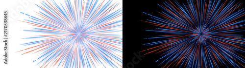 Fotografie Starburst explosion of rays radiates outward with glowing blue and orange lines