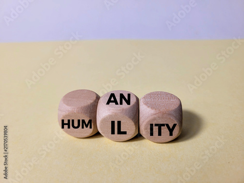Fotografía Human and Humility Concept with Wooden Blocks Representing Human Values and Soci