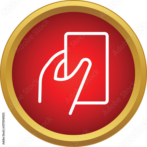 Bild auf Leinwand Hand holding a red card icon symbolizing penalty, warning, or foul in sports