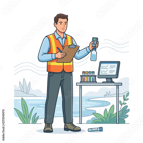Environmental Scientist Conducting Water Quality Testing Outdoors