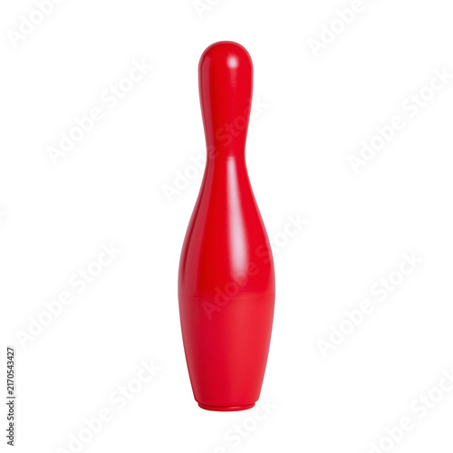 Quadro su tela Red Plastic Toy Bowling Pin Isolated on White Background