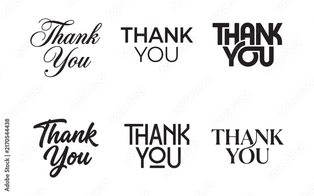 Obraz premium Set of black typographic thank you lettering phrases and calligraphy quotes with lettering