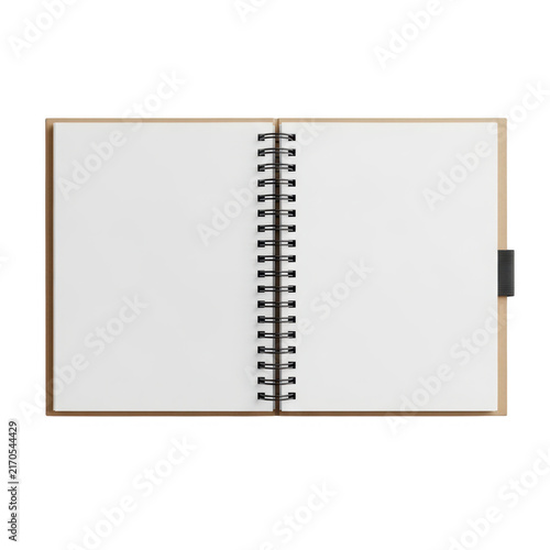 Open spiral notebook with blank white pages for writing and sketching isolated on transparent background
