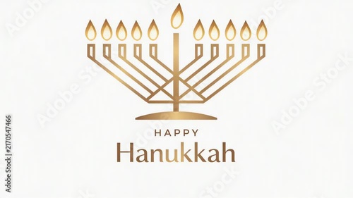 Elegant gold menorah with lit candles and 