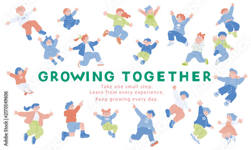 子育て・教育コンテンツ向け「GROWING TOGETHER」子供たちのジャンプイラストコレクション