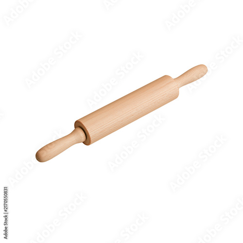 Wooden rolling pin utensil isolated on white background