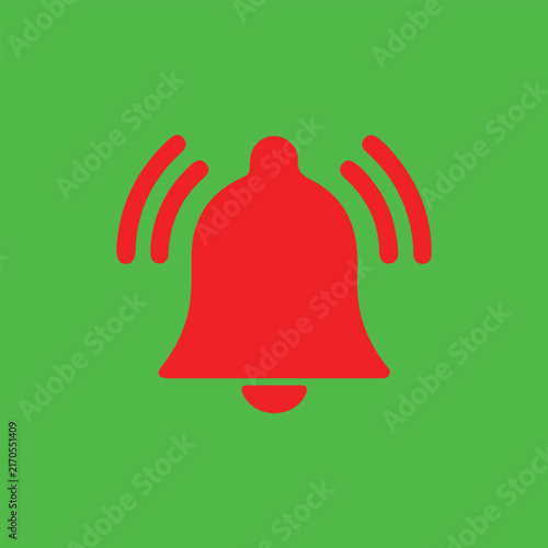 Handmade style Red Notification Bell icon vector illustration with a bright green screen background for video reminder design