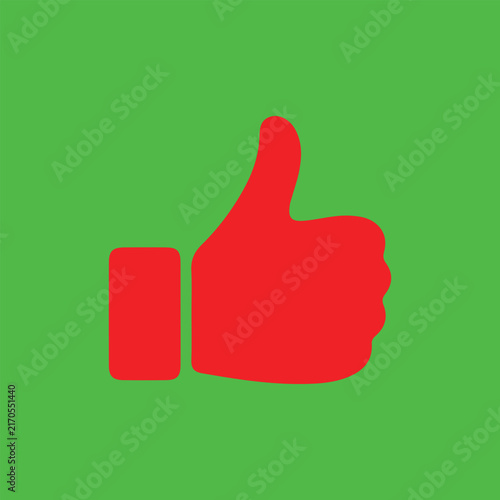 Handmade style Red Thumbs Up icon vector illustration with a bright green screen background for social media reaction design