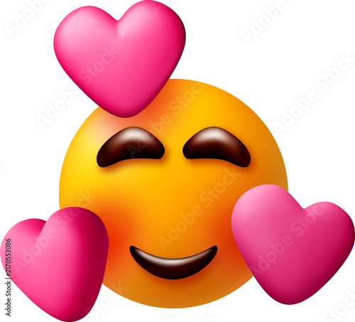 Love smile 3d emoji with hearts