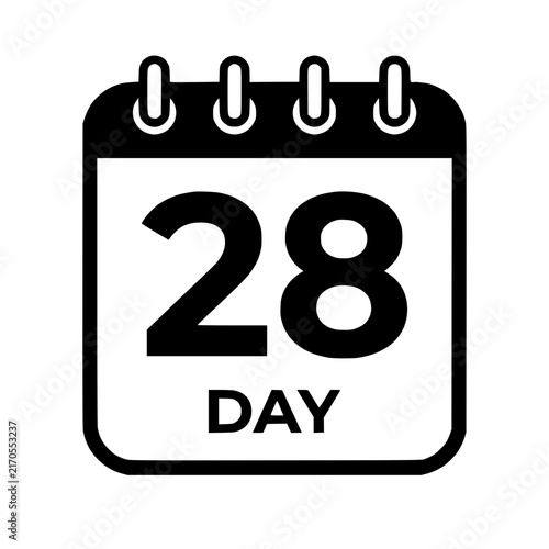 Black and white 28 day calendar icon on transparent background