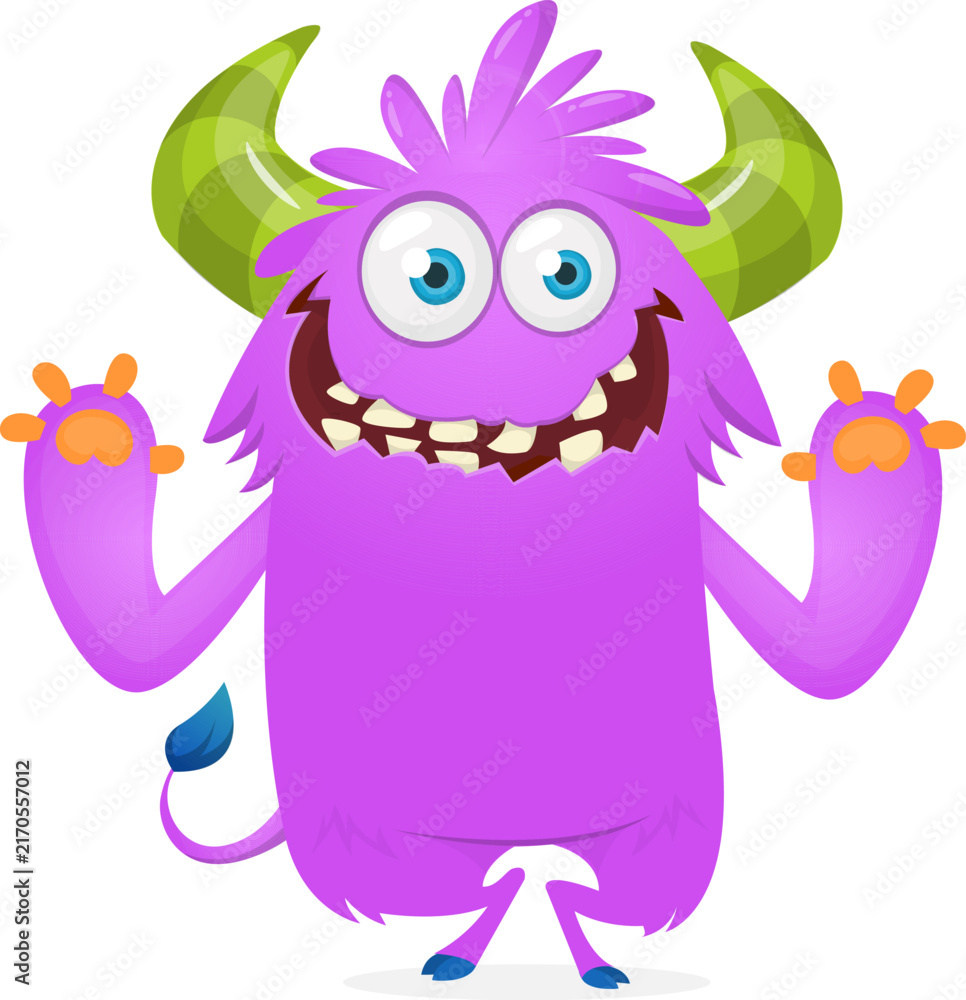 Fototapeta premium Cartoon Halloween monster creature with scary horns isolated white