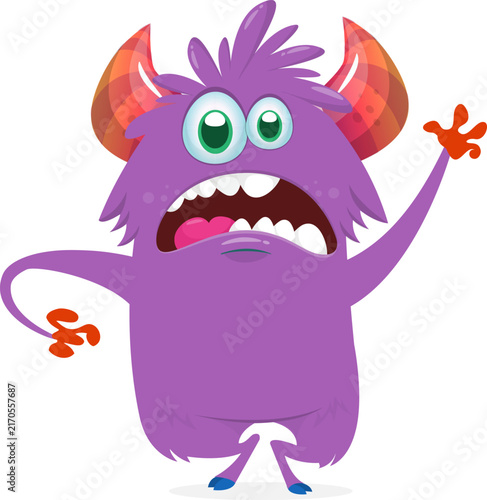 Happy Halloween cartoon monster with scary horns and funny face