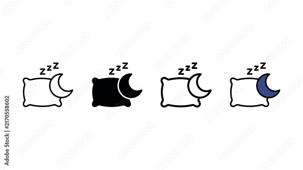 Fototapeta premium Set of four sleep icons featuring pillows and crescent moons for bedtime web interface design