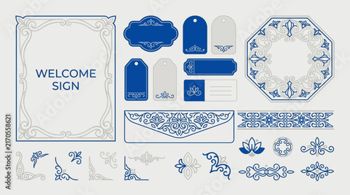 Ornate Decorative Elements, Frames, Tags, and Corner Accents