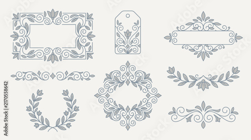 Ornate Decorative Flourish Collection: Frames, Dividers, and Labels