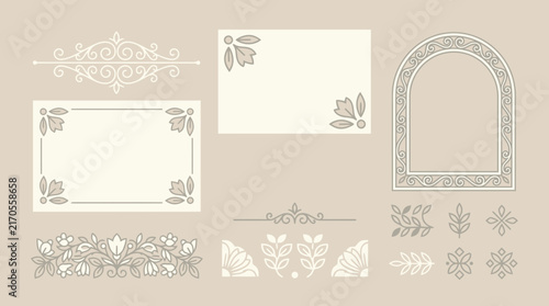 Ornate Decorative Elements, Vintage Frames and Floral Borders, Isolated
