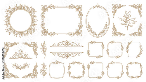 Ornate Decorative Flourish Frames and Corner Accents, Isolated