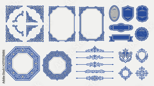 Ornate Decorative Flourishes, Frames, and Emblems - Isolated Elements