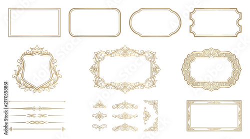 Ornate decorative frames and borders isolated on transparent background