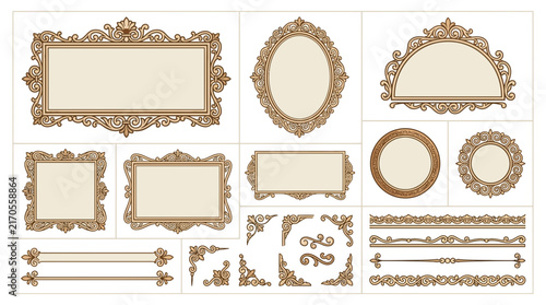 Ornate Decorative Frames and Borders Isolated on Transparent Background