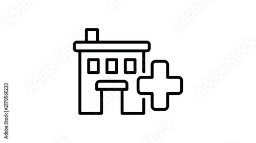 Hospital building icon with plus symbol on transparent background