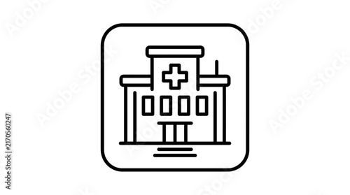 Hospital Building Icon, Medical Health Care Facility, Clean Line Art